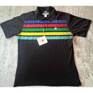 Boast Polo Shirt Mens Large Black Rainbow Stripe Short Sleeve Cotton Logo NWT